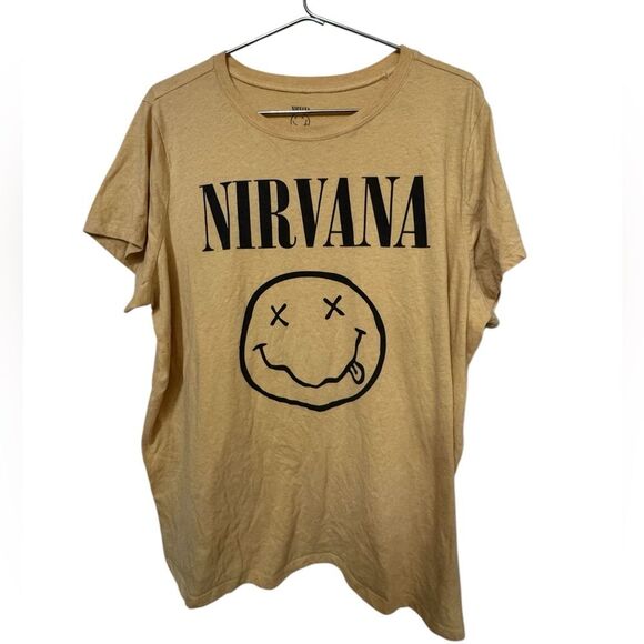 Vintage Nirvana Rock Band 90s Mustard Yellow Women’s Ovsrsized 3 T-Shirt RARE - Picture 1 of 4